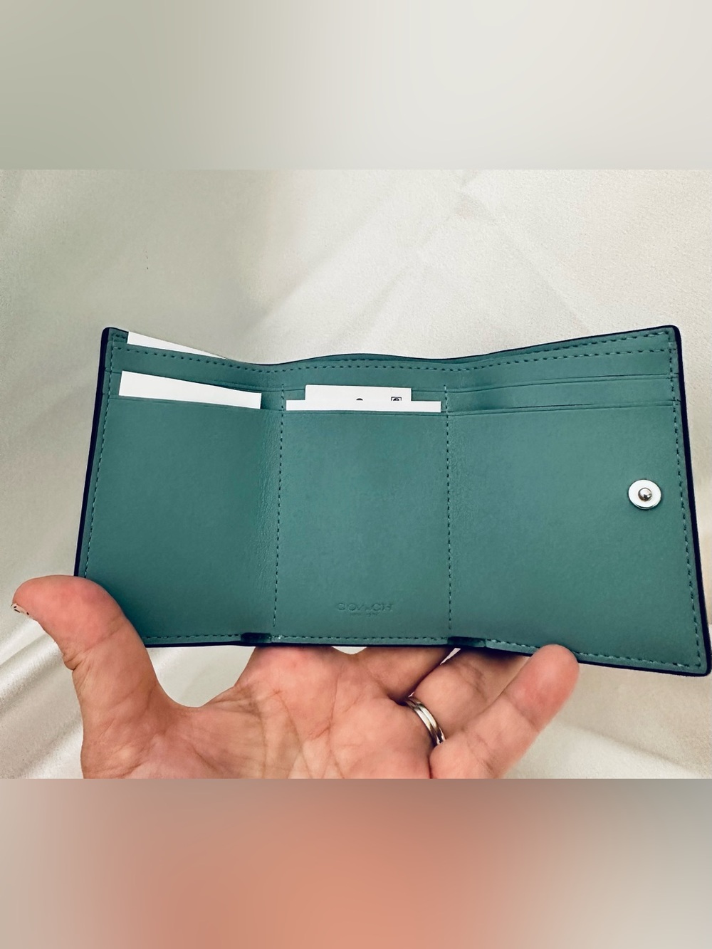 Coach Teal Pebble Leather Small Wallet with Silver 'C' Logo - Picture 6 of 9